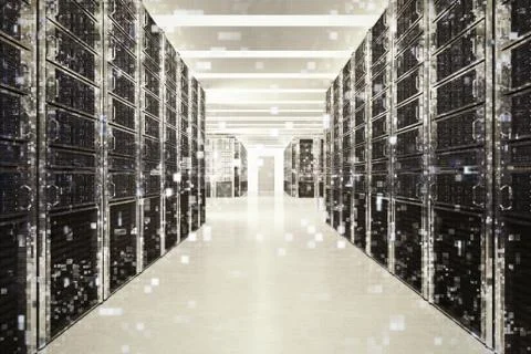 Pixelated effect of an image of a room of virtual database. 3D Rendering 스톡 일러스트