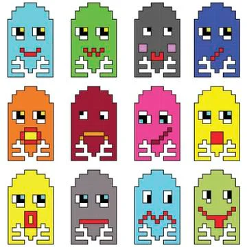 Pixelated  emoticons 2 inspired  by 90's vintage video computer  games Stock Illustration