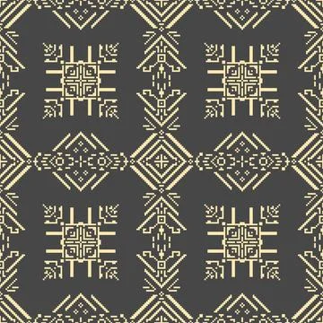 A pixelated fabric or tile pattern in dark gray tones and cream borders. 库存插图