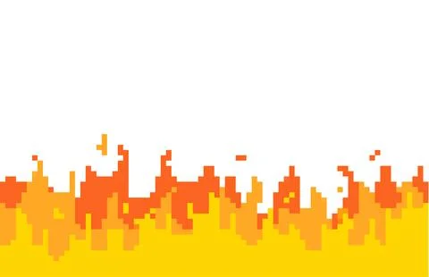 Pixelated fire illustration. Simple pixel art of orange and yellow flames with Stock Illustration