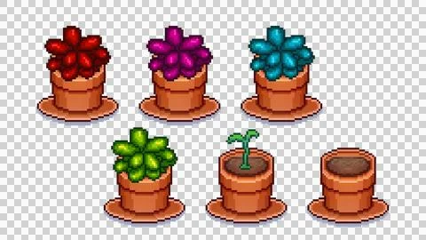 Pixelated flowers in pots Stock Illustration