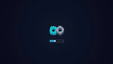 Pixelated Gears Spinning Loading Animation for Retro Game Interface or Data.. Видео 347361952