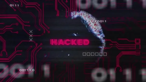 Pixelated globe spinning into view as red circuit lines framing surface, Stock Footage 317275306