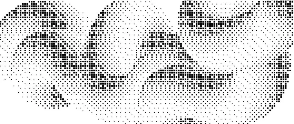 Pixelated gradient squiggle shape. Black dither wave texture background. Dotted Stock Illustration