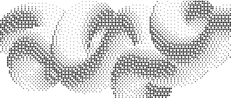 Pixelated gradient squiggle shape. Black dither wavy texture background. Dotted Stock Illustration