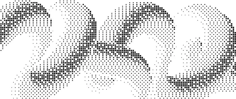 Pixelated gradient undulate shape. Black dither texture background. Dotted fluid Stockillustratie