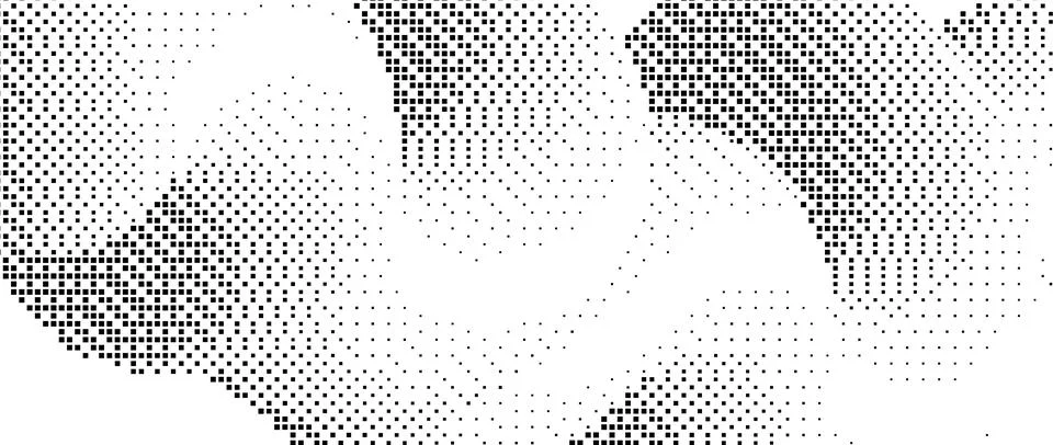 Pixelated gradient wave shape. Black dither squiggle texture background. Dotted Stock Illustration