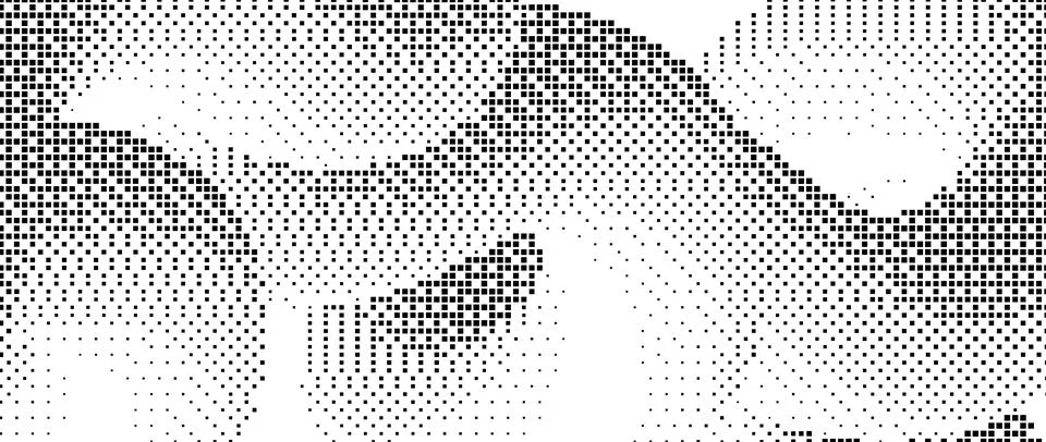 Pixelated gradient wave shape. Black undulate dither texture background. Dotted Stock Illustration
