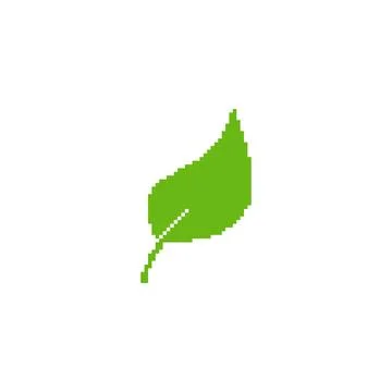 Pixelated green leaf icon simple design. Minimalist pixel art leaf vibrant green Stock Illustration