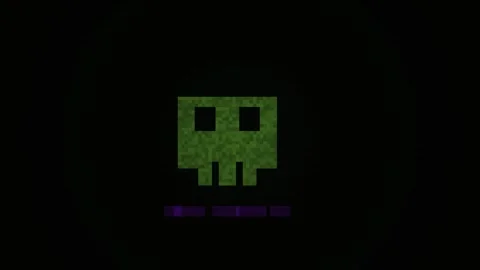 Pixelated Green Skull Icon Animation on Black Background. Stock Footage 333928079