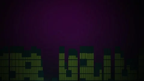 Pixelated green structures under purple sky. Stock Footage 335538785
