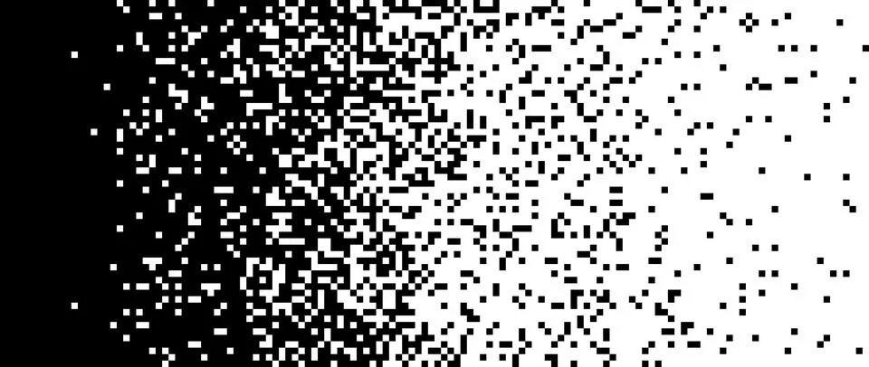 Pixelated halftone gradient background. Fading pixel texture. Dissolving black Stock Illustration