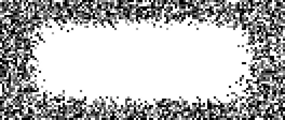 Pixelated halftone gradient frame. Fading radial pixel texture. Dissolving black Stock Illustration
