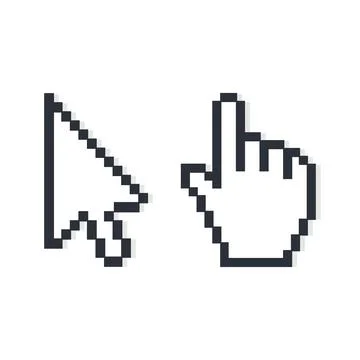 Pixelated Hand And Mouse Cursor. Vector. Illustrazione stock