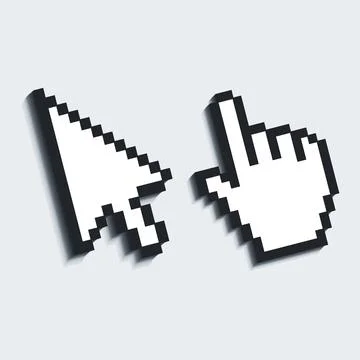 Pixelated Hand And Mouse Cursor. Vector illustration. Illustrazione stock
