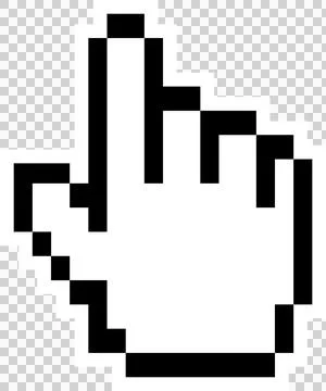 Pixelated hand cursor is floating on transparent background, pixel art style Stock Illustration