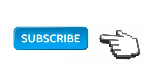 Pixelated hand cursor pointing to blue subscribe button for online engagement Stock Illustration