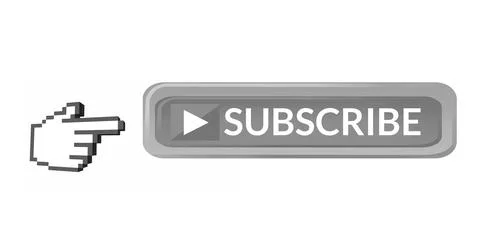 Pixelated hand icon pointing at subscribe button for online video channel Stock Illustration