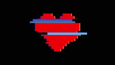 Pixelated heart glitch animation, retro arcade heart  on a black background Stock Footage 152046080