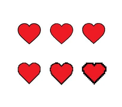 Pixelated heart icon set. Vector gaming design. Isolated heart illustration Stock Illustration