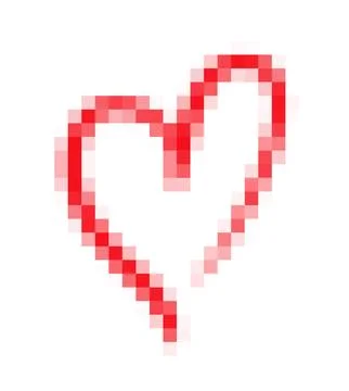 Pixelated heart symbol appears as a broken retro digital icon. Red and pink.. Illustrazione stock