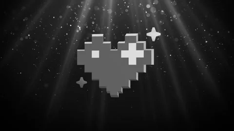 Pixelated heart with yellow stars Loop Stock Footage 308225393