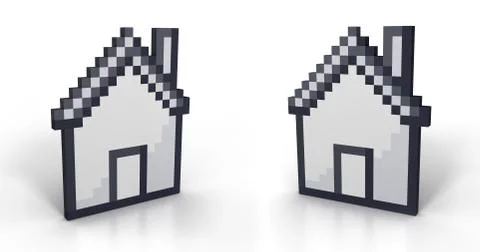 Pixelated house in perspective from two different angles Stock Illustration