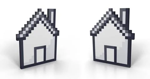 Pixelated house in perspective from two different angles Pixelated house i... Fotos de archivo