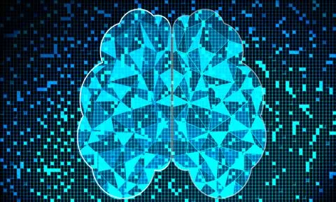 Pixelated human brain with blue background Stock Illustration