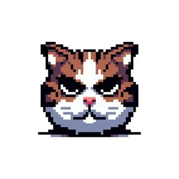 Pixelated image of a cats face with a stern expression. Stock Illustration