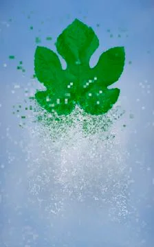 Pixelated leaf dissolving in sky Illustrazione stock