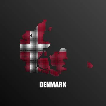 Pixelated map of Denmark with national flag Stock Illustration