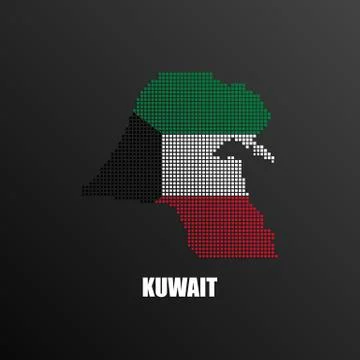 Pixelated map of Kuwait with national flag Stock Illustration