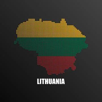 Pixelated map of Lithuania with national flag Illustrazione stock