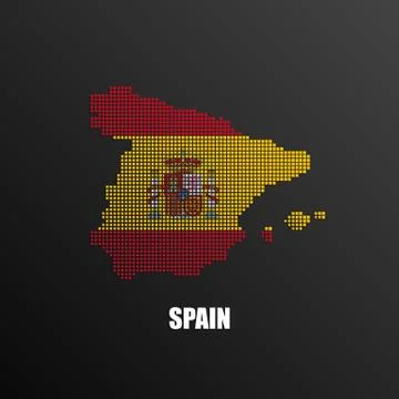 Pixelated map of Spain with national flag Stock Illustration