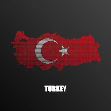 Pixelated map of Turkey with national flag Stock Illustration