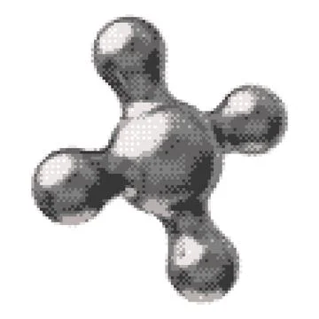 Pixelated metallic halftone inflated shape in Y2K style, molecule. Illustrazione stock
