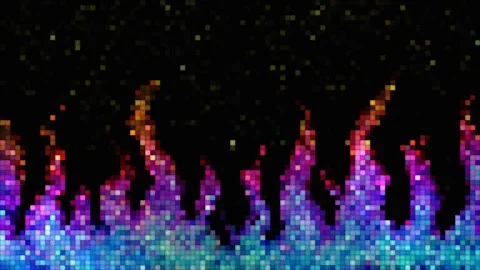 Pixelated neon glowing fire flames abstract retro 8-bit burning background Stock Footage 344255788