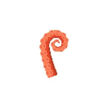 Pixelated octopus tentacle illustration. Simple pixel art of a curled orange Stock Illustration