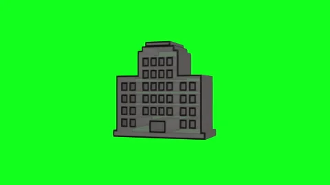 Pixelated office building rotating animation on green screen Stock Footage 328304009