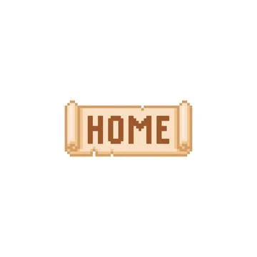Pixelated old scroll with "house" text. 8-bit arcade game. Illustrazione stock