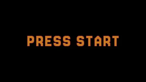Pixelated orange press start on black background Stock Footage 312905622