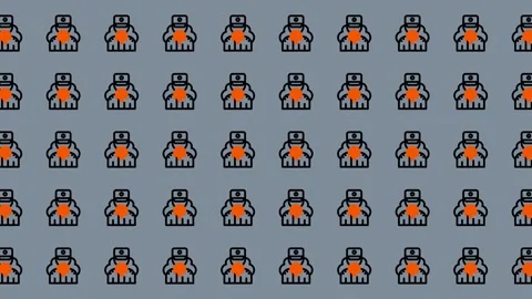 Pixelated Orange Robots - A Retro-Themed Animated Background Loop. Stock Footage 325381539