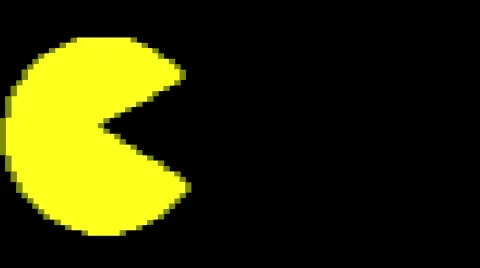 Pixelated Pac Man entering LEFT and leaving screen - 80s Game No FX Stock Footage 45604582