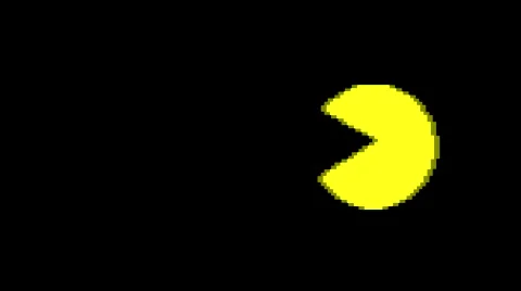Pixelated Pac Man entering RIGHT and leaving screen - 80s Game No FX Video stock 45604579