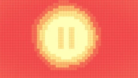 Pixelated pause button animation on a vibrant red background loop Stock Footage 341801628