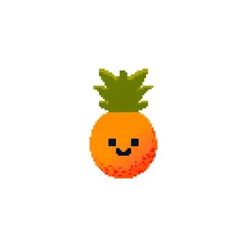Pixelated pineapple icon with a smiling face. Retro pixel art of a cheerful Stock Illustration