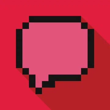 Pixelated pink speech bubble with long shadow on red background Stock Illustration