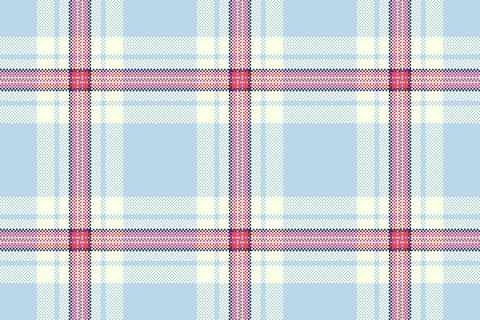Pixelated plaid pattern in light blue, red, and cream. Classic textile desi.. Stock Illustration