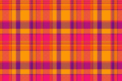 Pixelated plaid pattern in vibrant orange, pink, and purple hues. A modern ta Stock Illustration
